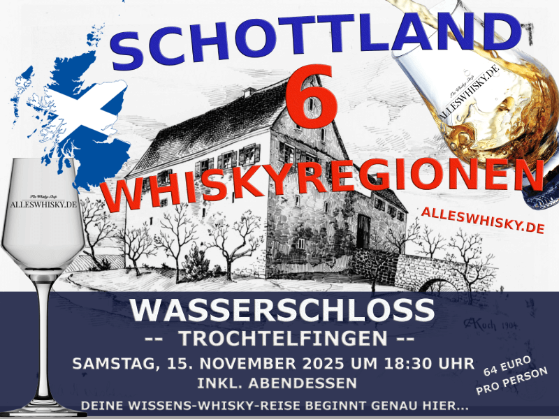 Am 15.11.2025 - Das Schottland Whisky Tasting mit allen 6 Regionen - Wasserschloss Trochtelfingen