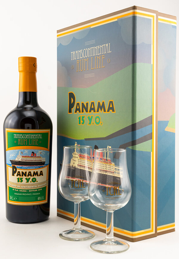 Transcontinental Rum Line Panama 15 Jahre Geschenkset mit 2 Gläsern