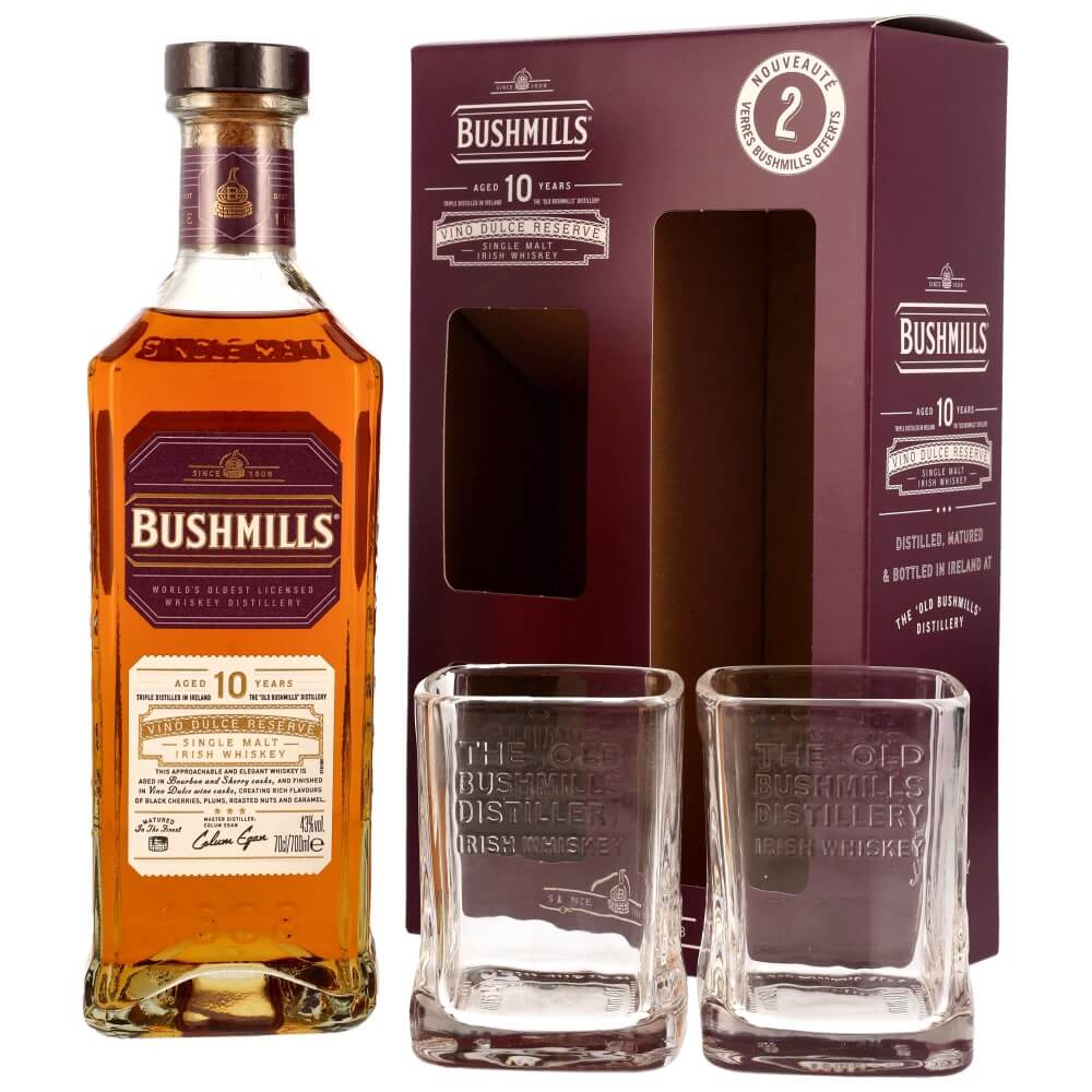 Bushmills 10 Jahre Vino Dulce Reserve Whiskey 43% mit 2 Gläsern