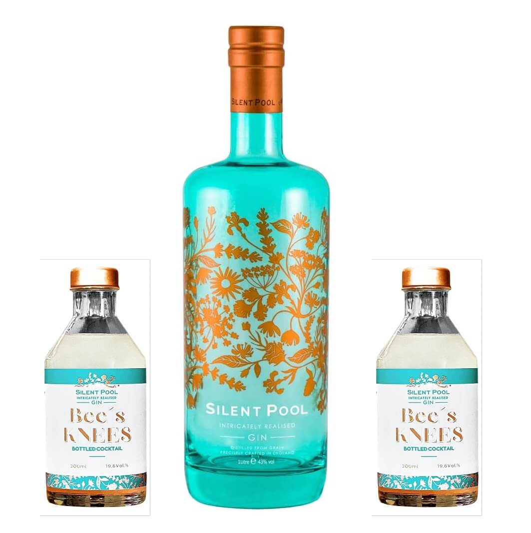 Silent Pool Gin Set mit 2 Bee's Knees Bottled Cocktail Gratis 37,9% 1,1L Silent Pool Gin Set mit 2 Bee's Knees Bottled Cocktail Gratis 37,9% 1,1L