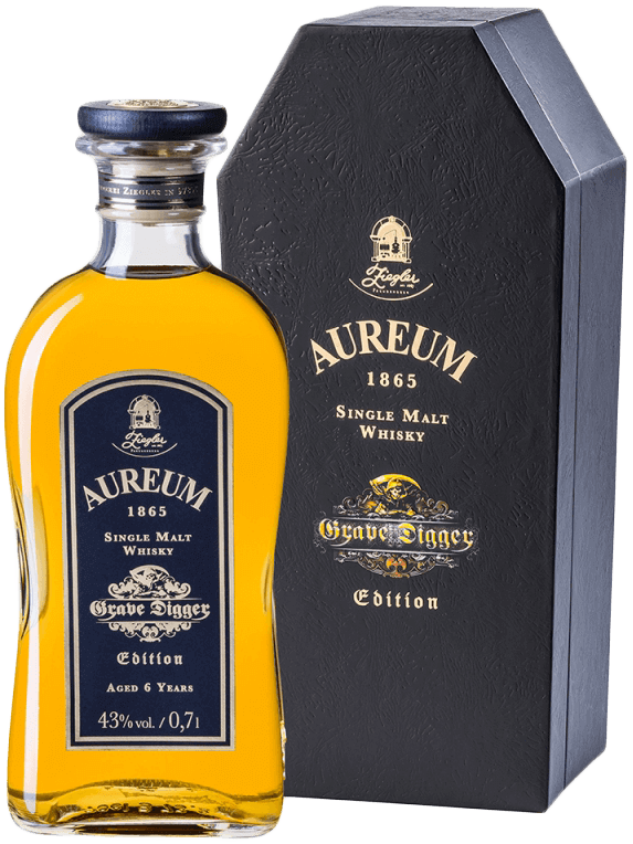 Ziegler Aureum 6 Jahre Grave Digger Edition Single Malt Whisky Flasche 43 Prozent im Sarg