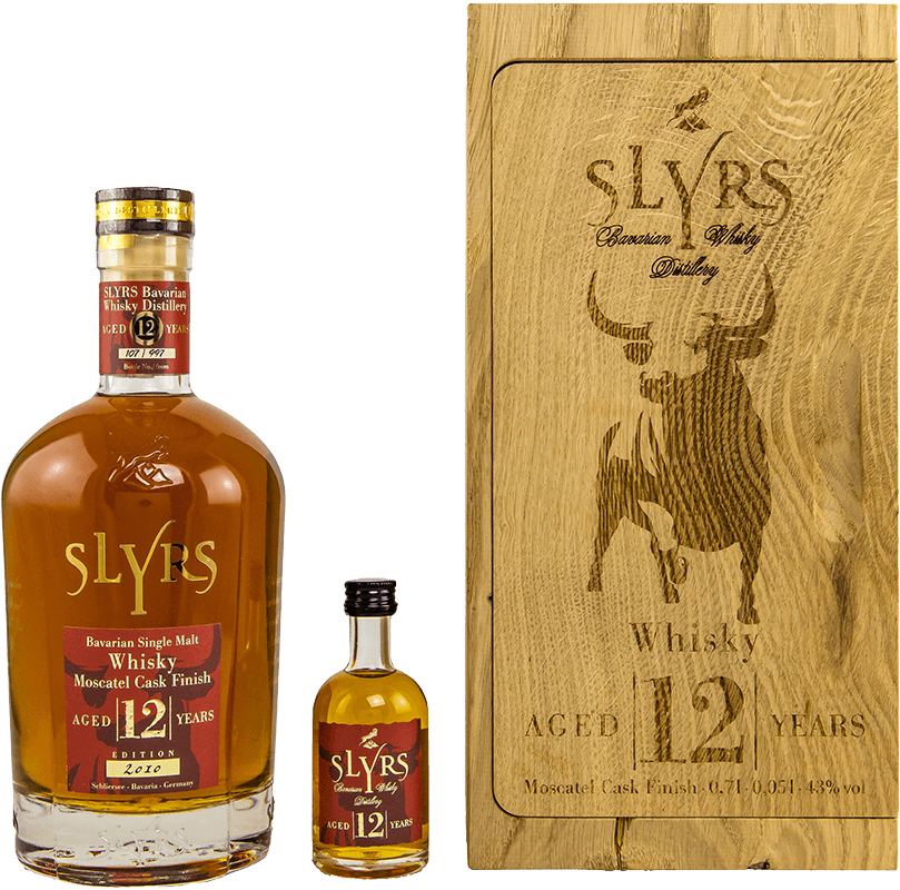 Slyrs 12 Jahre Moscatel Cask Finish Whisky 43% 0,75L Holzblock