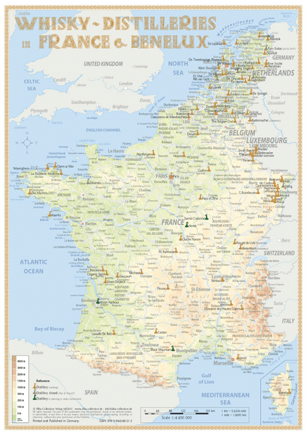 Alba Collection - France BeNeLux Whisky Distilleries - Tasting Map 24x34cm