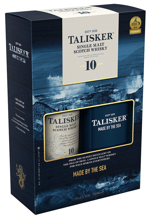 Talisker 10 Jahre Whisky 45,8% 0,7L Geschenkset mit Hip-Flask 2019