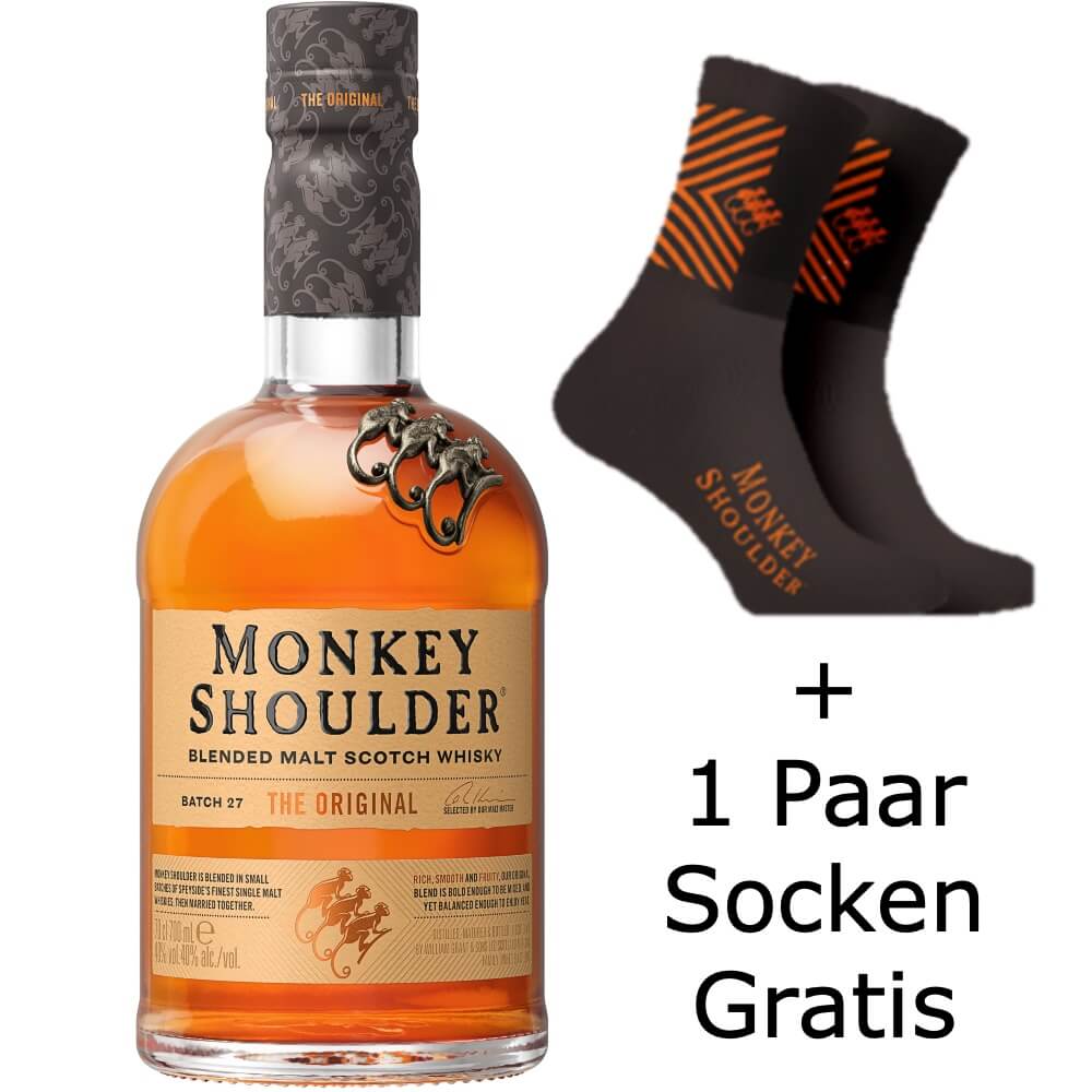 Monkey Shoulder Blended Whisky 40% Set mit Gratis Socken