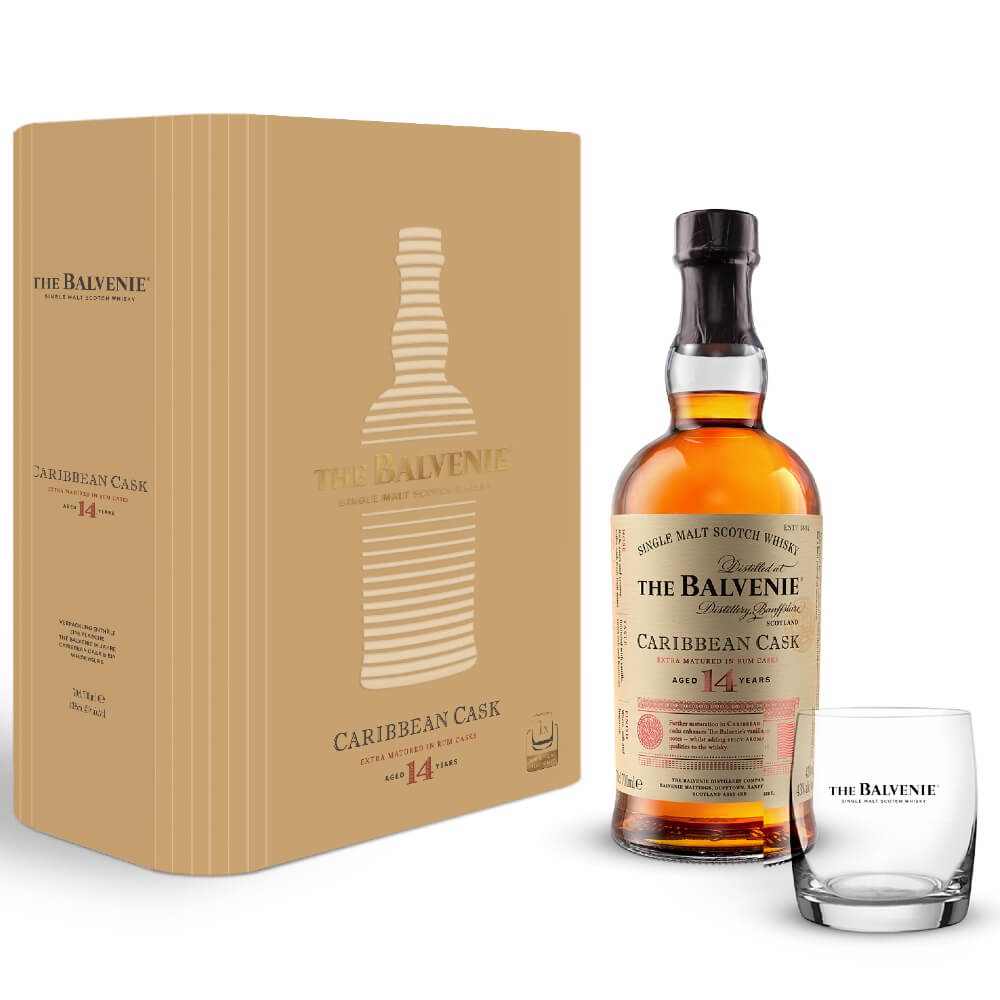 Balvenie 14 Jahre Caribbean Cask Whisky 43% + Tumbler in Box
