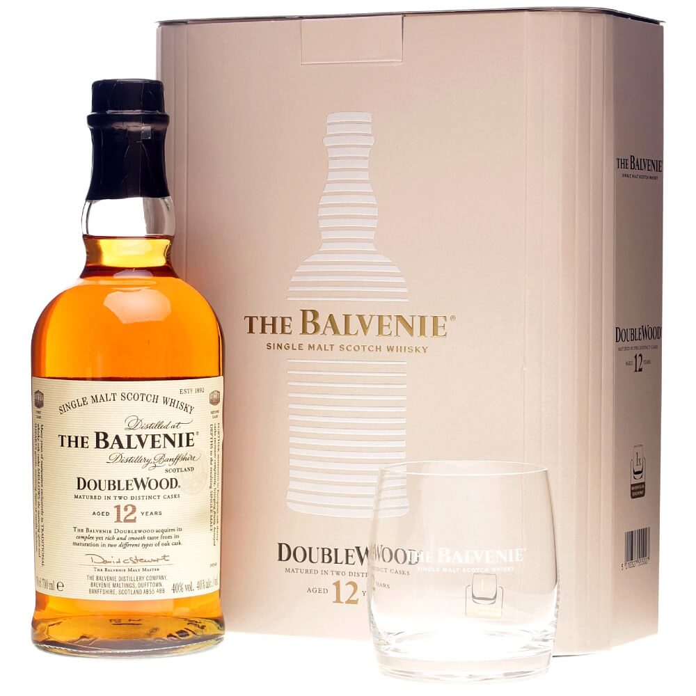 Balvenie 12 Jahre Double Wood Whisky 40% Tumbler Glas Geschenkset
