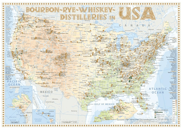 Alba Collection - USA Whiskey Distilleries - Tasting Map 34x24cm